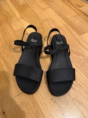 Eileen Fisher Black Leather Strap Sandals Size 6